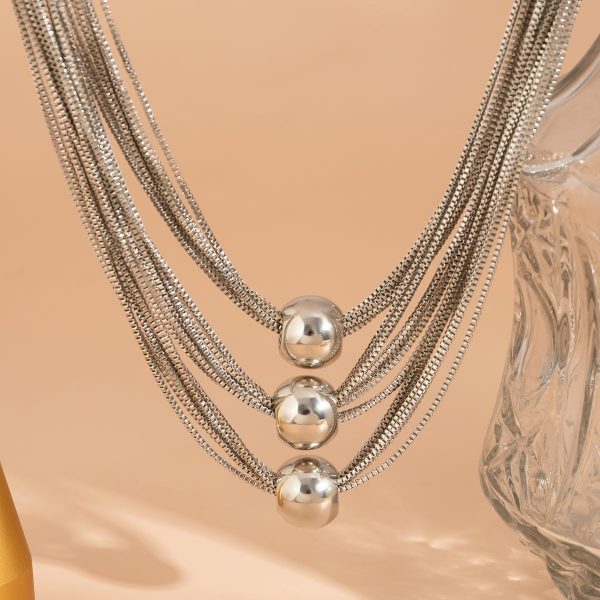 Silver-Plated Ball Layered Choker Necklace For Cheap