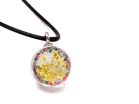 Yellow Gypsophila Round Cord Pendant Necklace For Discount