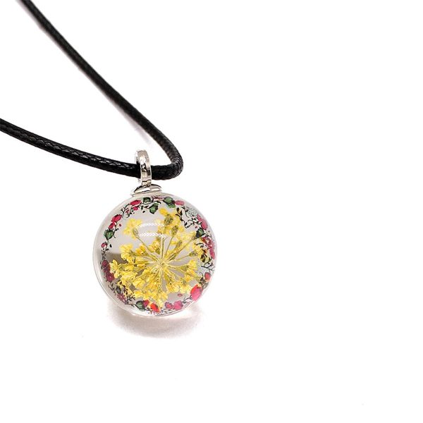 Yellow Gypsophila Round Cord Pendant Necklace For Discount