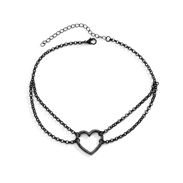 Black Heart Layered Choker Necklace For Discount