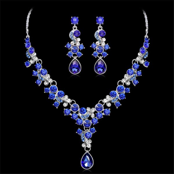 Blue Crystal & Cubic Zirconia Drop Earrings & Statement Necklace Online now