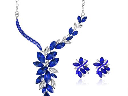 Blue Crystal & Cubic Zirconia Cluster Necklace & Drop Earrings Online