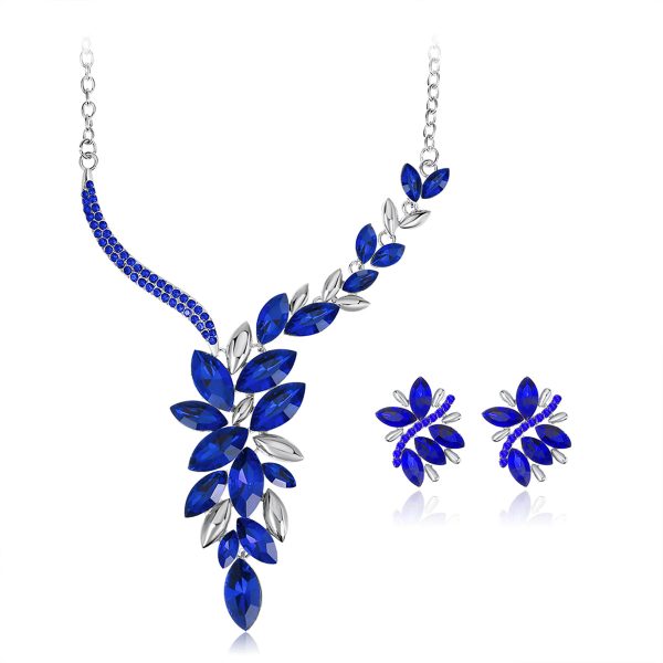 Blue Crystal & Cubic Zirconia Cluster Necklace & Drop Earrings Online