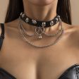 Black Leather & Silver-Plated Skull Station Heart Chain Choker For Cheap