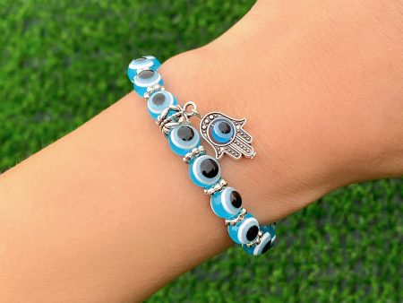 Sea Blue Acrylic & Silver-Plated Evil Eye Hamsa Charm Bracelet Online