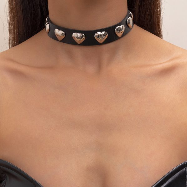 Black Polystyrene & Silver-Plated Heart Station Choker Necklace Online