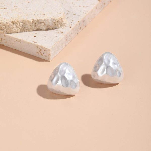 Pearl & Silver-Plated Hammered Triangle Stud Earrings Online