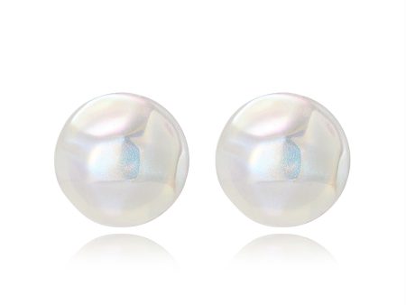 Iridescent Pearl & Silver-Plated Hammered Round Stud Earrings Online