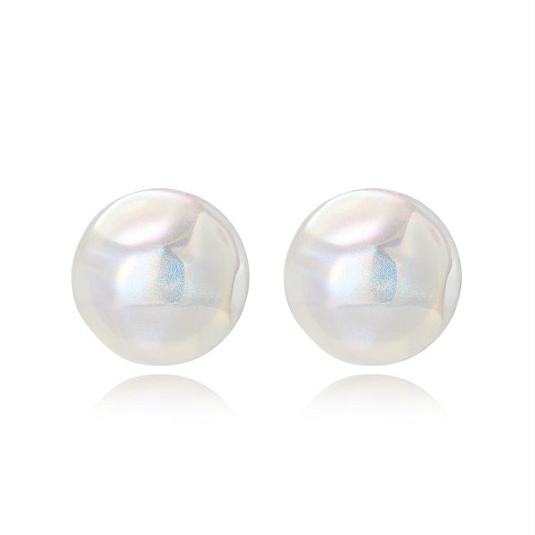 Iridescent Pearl & Silver-Plated Hammered Round Stud Earrings Online