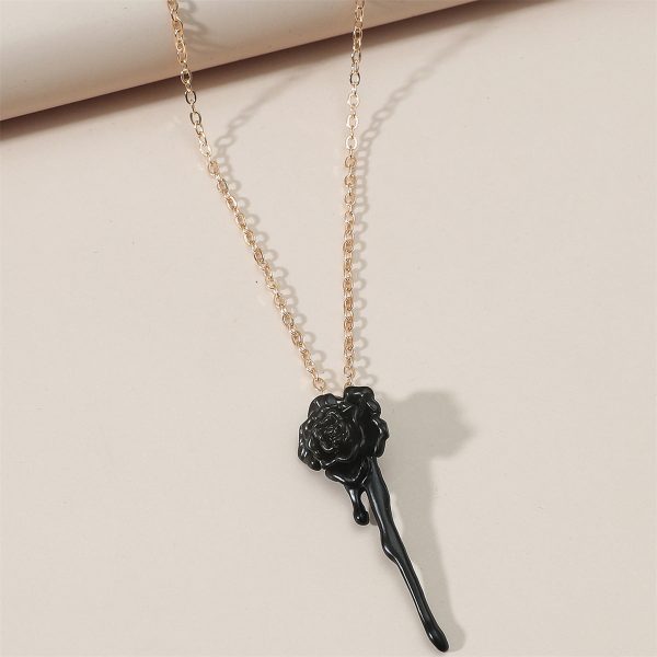 Black Enamel & 18k Gold-Plated Rose Pendant Necklace Sale