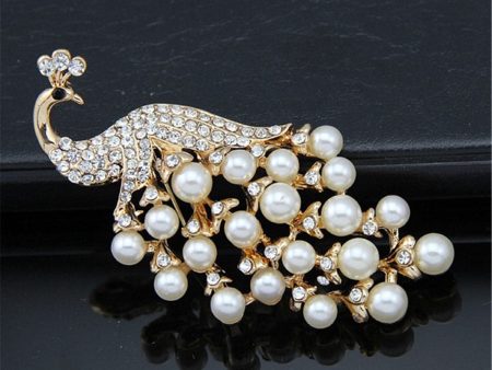 Pearl & 18K Gold-Plated Peacock Pavé-Set Brooch For Discount