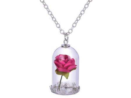 Silver-Plated & Rose Color Velvet Rose Pendant Necklace Online Hot Sale