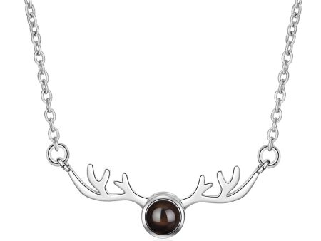 Black Crystal & Platinum Antlers Pendant Necklace Online now