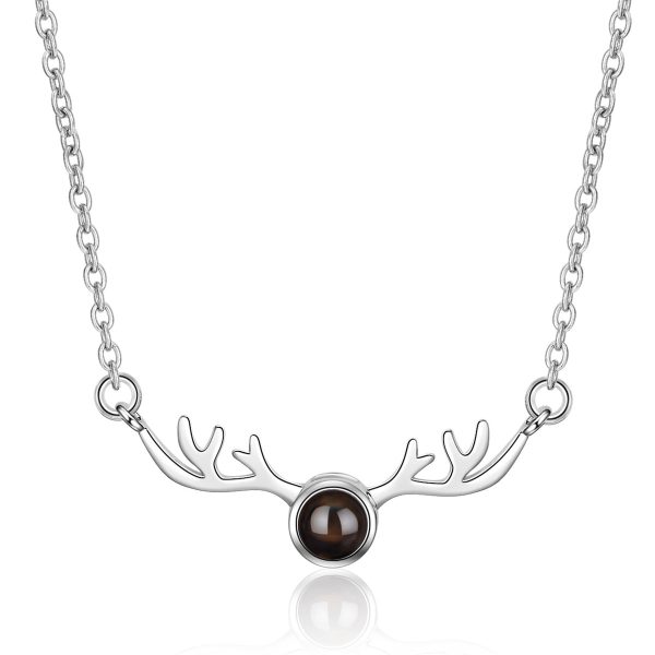 Black Crystal & Platinum Antlers Pendant Necklace Online now