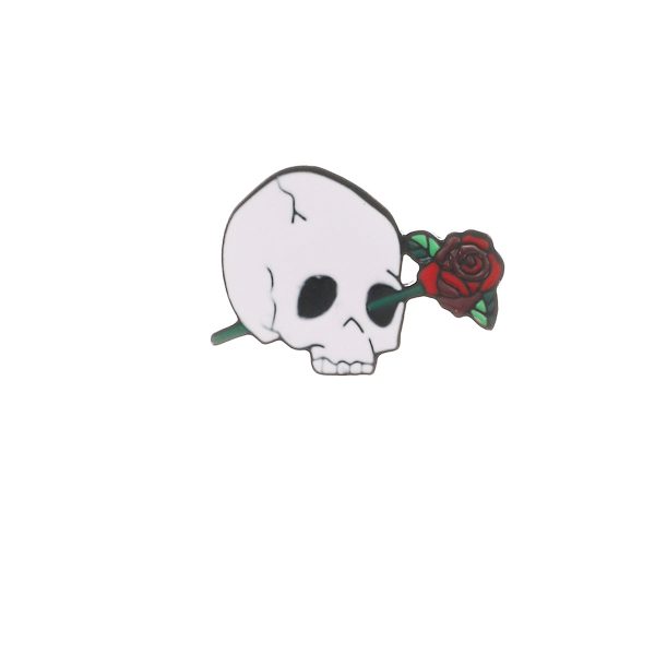 White & Red Skull Rose Brooch Fashion