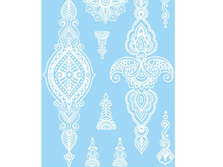 White Lace Paisley Floral Temporary Tattoo Set - 5 Pcs Hot on Sale