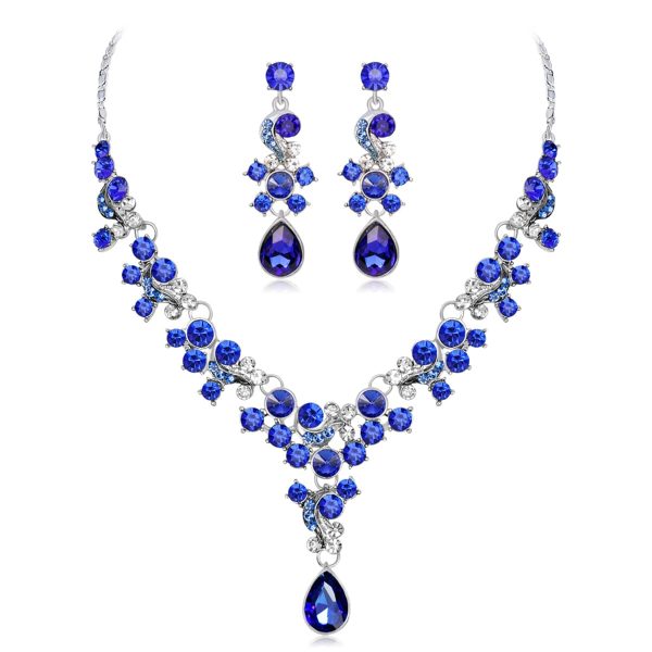 Blue Crystal & Cubic Zirconia Drop Earrings & Statement Necklace Online now