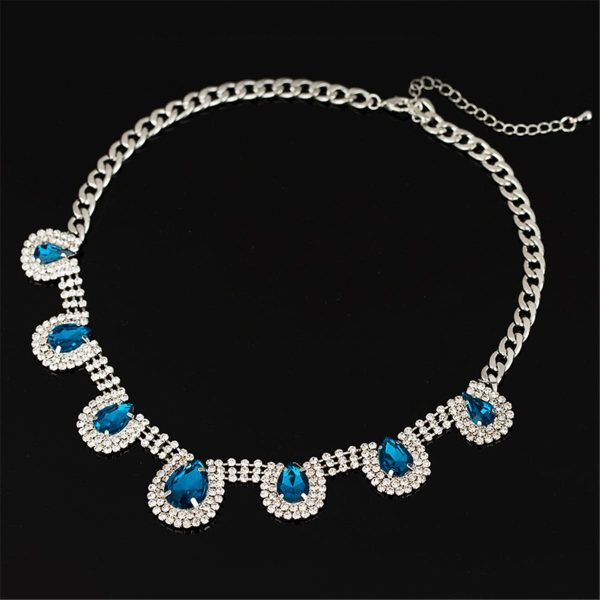 Blue Crystal & Cubic Zirconia Pear Statement Necklace Supply