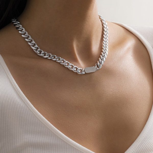 Silver-Plated Curb Chain Bar Choker Necklace Discount