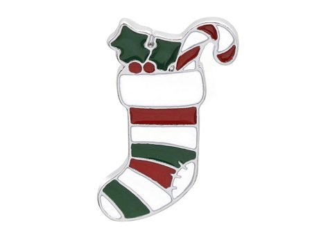 Red & Green Stripe Stocking Brooch Online Hot Sale