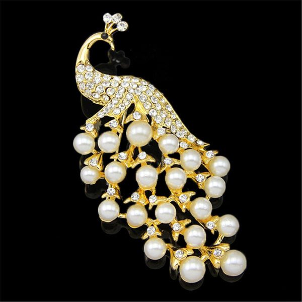 Pearl & 18K Gold-Plated Peacock Pavé-Set Brooch For Discount