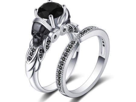 Black Crystal & Cubic Zirconia Skull Owl Ring Set Online Hot Sale