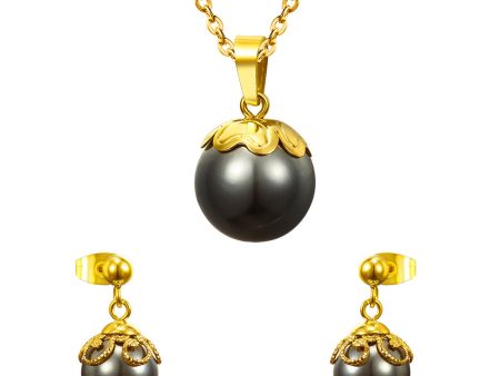 Black Pearl & 18K Gold-Plated Pendant Necklace & Stud Earrings Hot on Sale