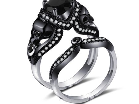 Black Crystal & Cubic Zirconia Skull Ring Set For Sale