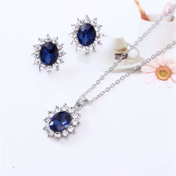 Blue Crystal & Cubic Zirconia Flower Stud Earrings & Pendant Necklace Sale