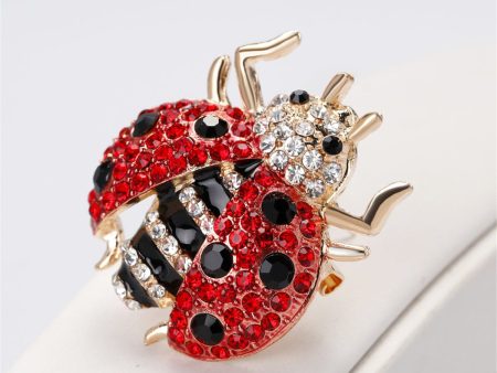 Red Cubic Zirconia & 18K Gold-Plated Ladybug Brooch Cheap