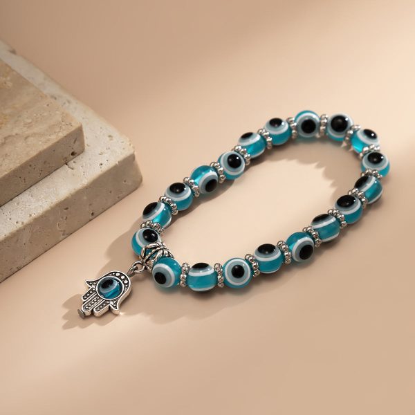 Sea Blue Acrylic & Silver-Plated Evil Eye Hamsa Charm Bracelet Online