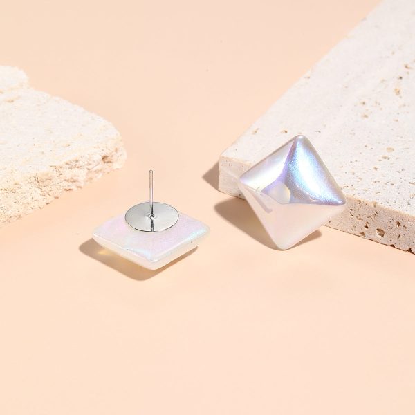 Pearl & Silver-Plated Rhombus Stud Earrings Hot on Sale