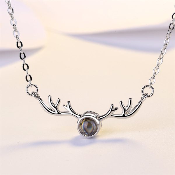 Black Crystal & Platinum Antlers Pendant Necklace Online now