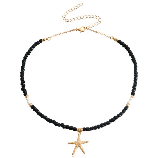 Black Howlite & 18K Gold-Plated Beaded Starfish Pendant Necklace Supply