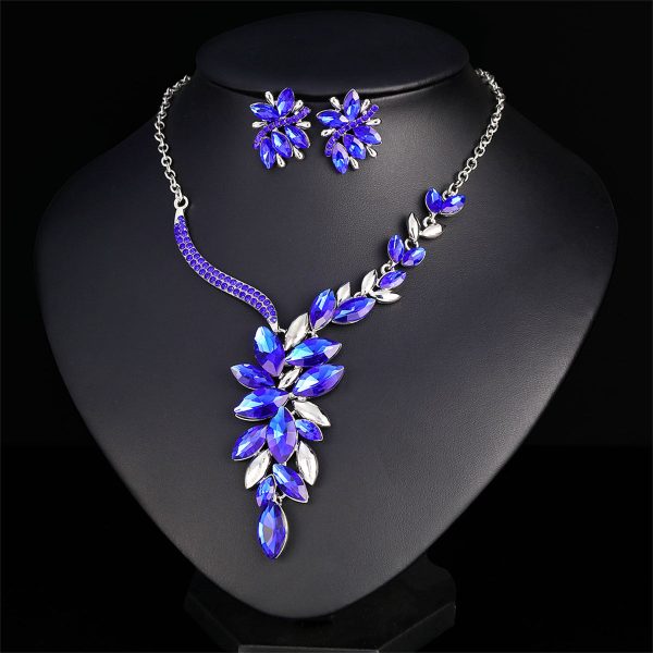 Blue Crystal & Cubic Zirconia Cluster Necklace & Drop Earrings Online