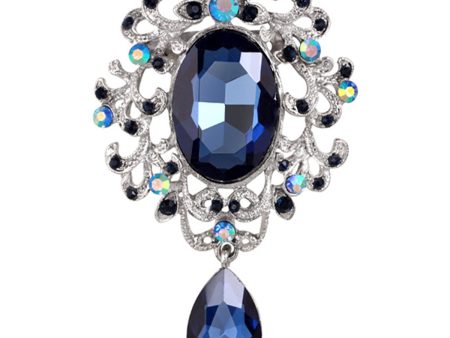 Navy Crystal & Cubic Zirconia Drop Brooch Discount