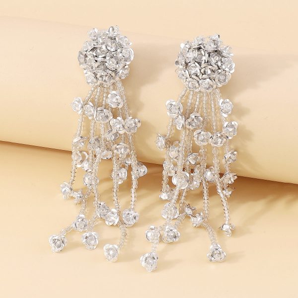 White Acrylic & Silver-Plated Flower Tassel Drop Earrings Online Sale