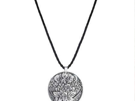 Silver-Plated Lotus Flower Engraved Pendant Necklace Online