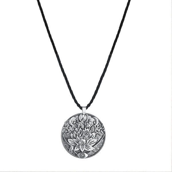 Silver-Plated Lotus Flower Engraved Pendant Necklace Online