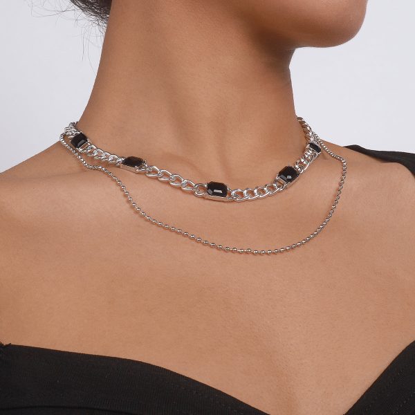 Black Crystal & Silver-Plated Dual-Chain Station Layered Necklace Online now