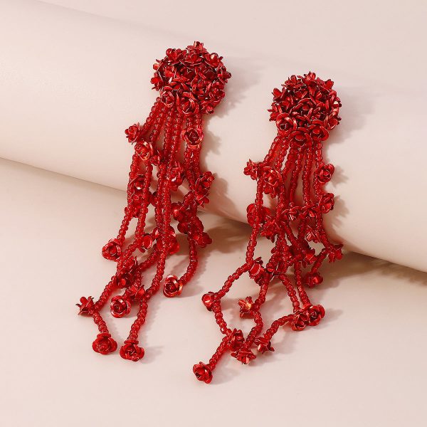 Red Acrylic & Silver-Plated Flower Tassel Drop Earrings Online Sale