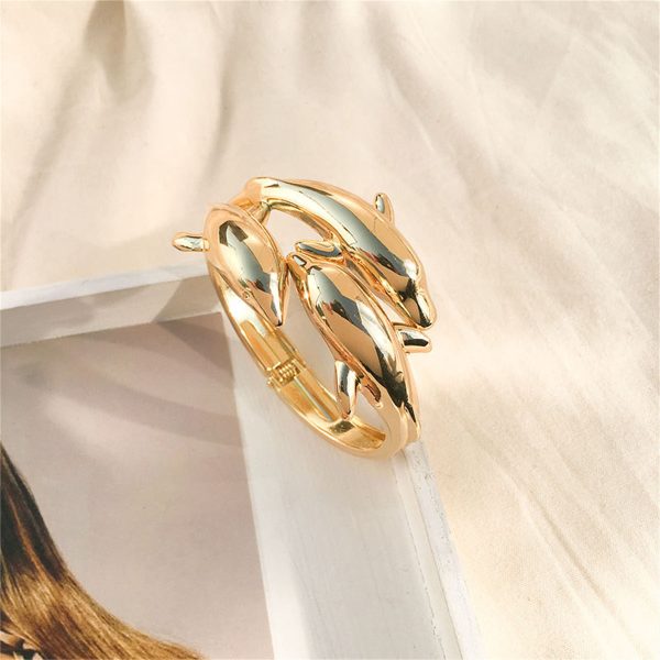 18K Gold-Plated Tri-Dolphin Bypass Bangle Discount