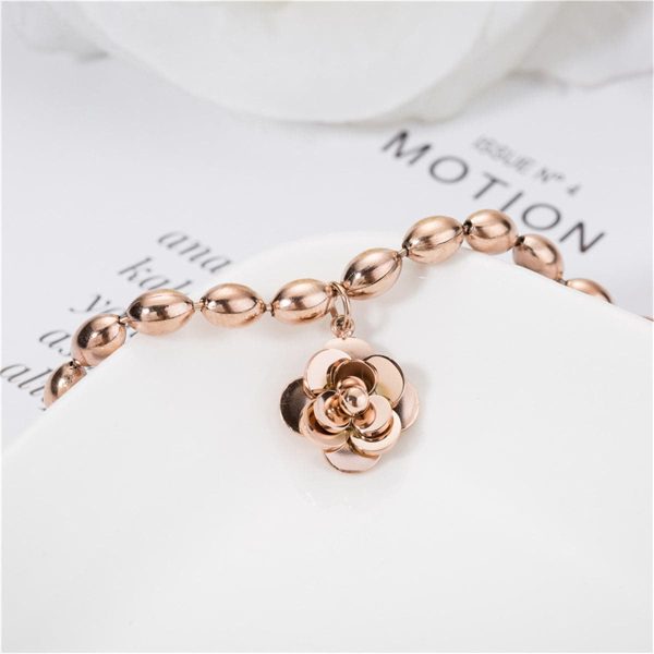 18K Rose Gold-Plated Camellia Flower Bead Charm Bracelet For Discount