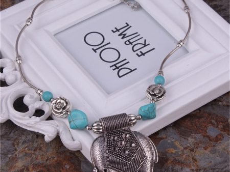 Turquoise & Silver-Plated Elephant Pendant Necklace Fashion