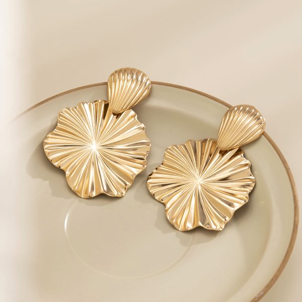 18K Gold-Plated Lotus Leaves Drop Earrings on Sale