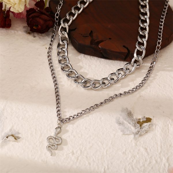 Silver-Plated Figaro Chain Snake Layered Pendant Necklace Online Sale