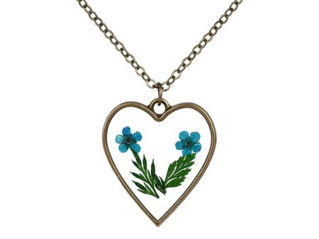 Blue & 18K Gold-Plated Pressed Flower Heart Pendant Necklace Cheap