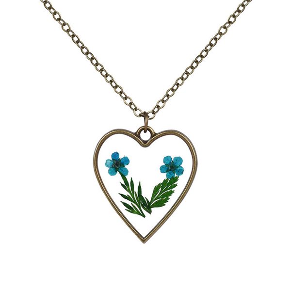 Blue & 18K Gold-Plated Pressed Flower Heart Pendant Necklace Cheap