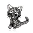 Black & White Cubic Zirconia Kitty Illusion Brooch Supply