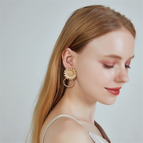 18K Gold-Plated Mum Hoop Drop Earrings For Sale